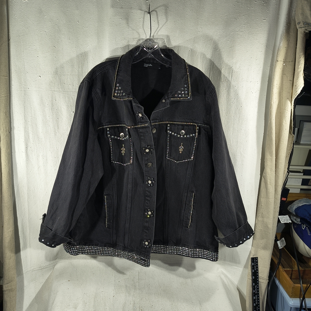 Simply Be Women's Size 22 Black Bedazzled & Studded Denim Jacket